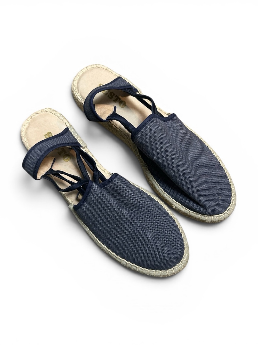 NWOB Sesto Meucci Lino Slingback Canvas Espadrille Size 8 Navy Low Wedge